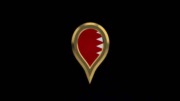 Bahrain Flag 3D Rotating Location Gold Pin Icon