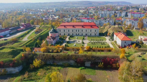 Aerial View Drone Video of Zolochiv Castle in Lviv Region, Ukraine