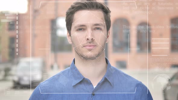 Identification of Young Man by Biometric Facial Recognition Scanning System