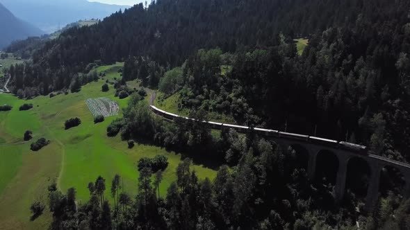 Aerial View of Train on Schmittentobel Viaduct, Switzerland