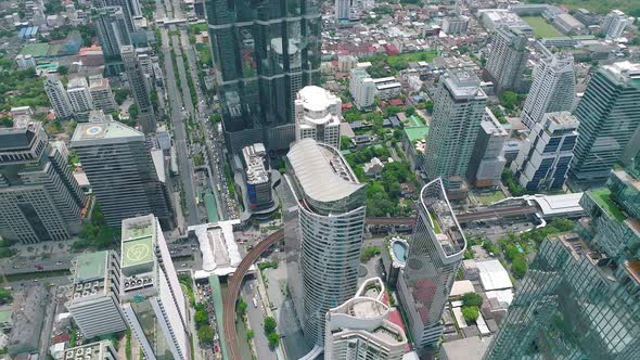 Aerial View of King Power Mahanakhon Tower in Sathorn Silom Central Business District of Bangkok