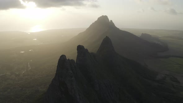 Aerial view of a Trois Mamelles, a mountain peak on Mauritius island.