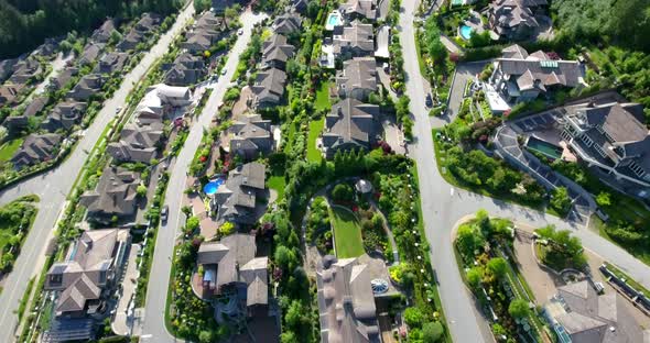  Drone View Over the Green Lawns and Neat Backyards.