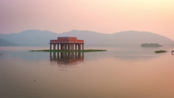 Blissful Morning at Romantic Jal Mahal Water Palace in Jaipur. Rajasthan, India