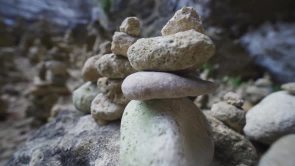 Closeup Shot of Rocks Piled Vertically in an Entire Row