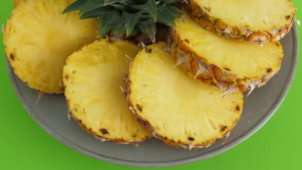 Sliced Pieces of Delicious Pineapple Fruit. Tropical Food