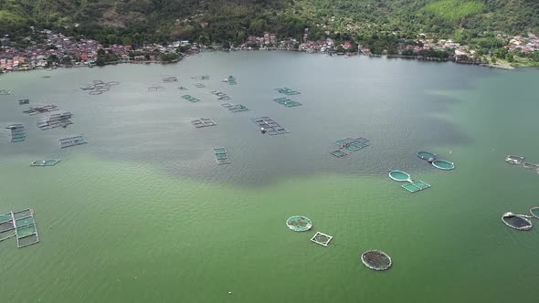 Aerial view of fish farm pools in Talisay, Philippines.