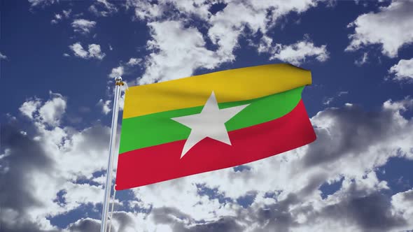 Myanmar Flag With Sky