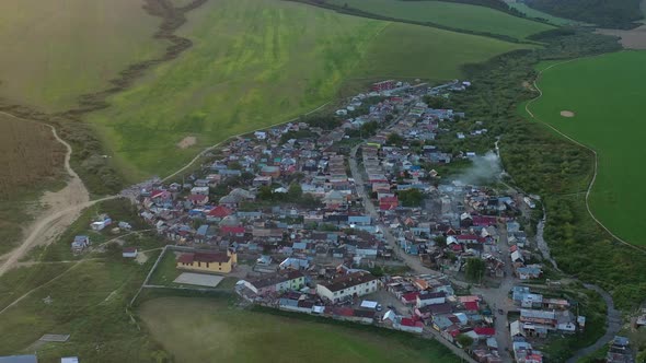 Aerial view of a Roma settlement in the village of Jarovnice in Slovakia