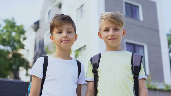 Best Friends Boys Looking at Camera and Smiling, Friendship From Childhood