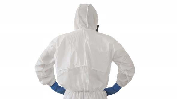 We Failed Male Doctor Scientist Protective Suit Holding His Head on White Background