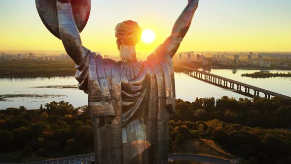 Monument Motherland in the Morning. Kyiv, Ukraine. Aerial View