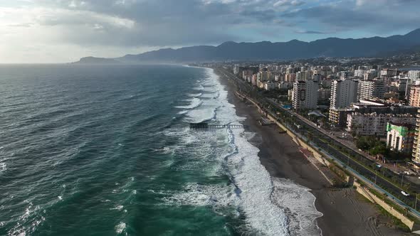 Sea waves in a storm aerial view 4 K