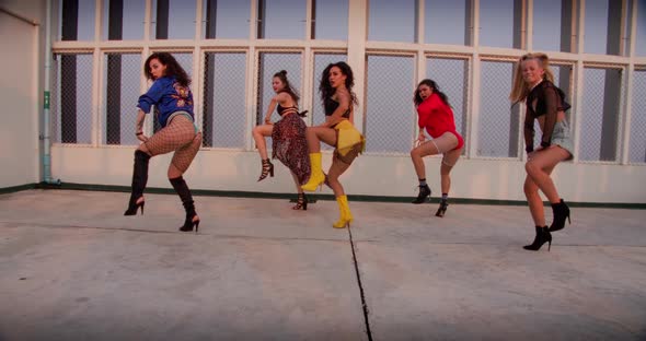 All Girl Dance Crew Performing On Rooftop