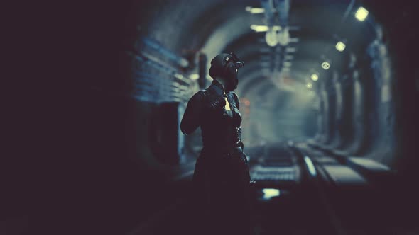 Postapocalyptic Woman in Subway Tonnel alt