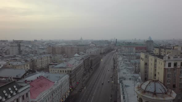 Flying Over Tverskaya Street in Moscow, Russia