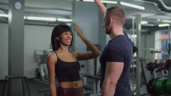 Fitness Diverse People Giving High Five at Gym