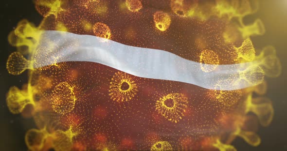 Latvia Flag With Coronavirus Microbe Centered alt