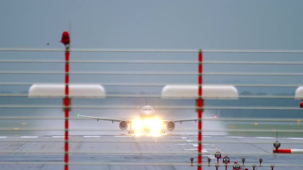 Airplane Departure at Rainy Weather