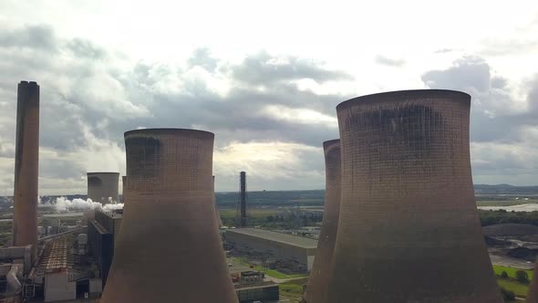 Power station & chimneys aerial shots