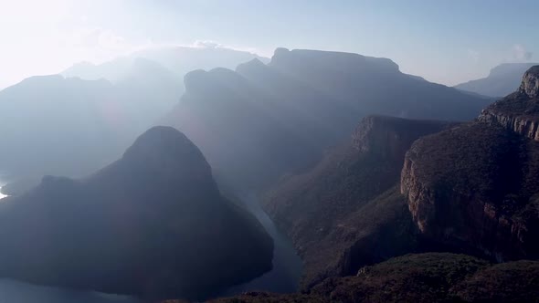 Aerial footage over the Blyde River canyon in Mpumalanga in south africa, the third largest canyon i