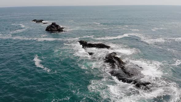 Drone on Rocky Pacific Coast. Natural Habitat of Marine Animals