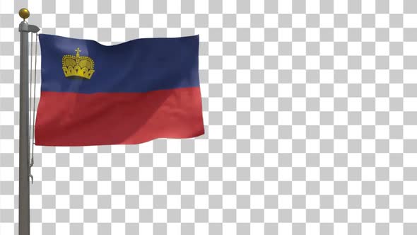 Liechtenstein Flag on Flagpole with Alpha Channel - 4K