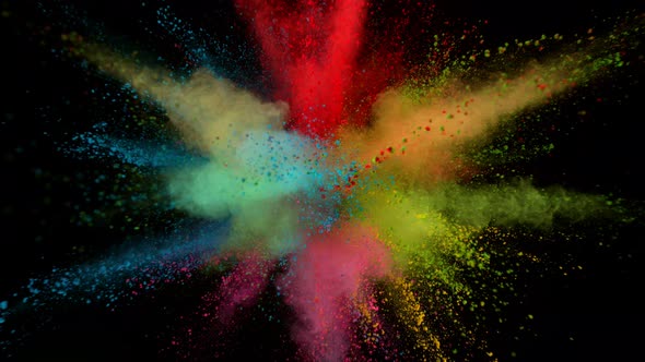 Super Slowmotion Shot of Color Powder Explosion Isolated on Black Background at 1000Fps