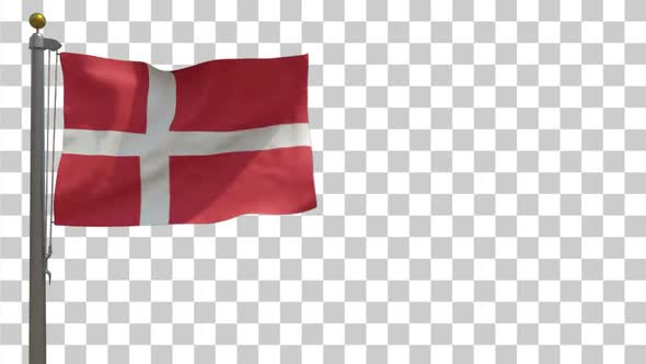 Denmark Flag on Flagpole with Alpha Channel - 4K
