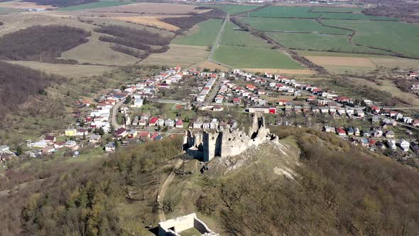 Aerial view of castle in Brekov village in Slovakia