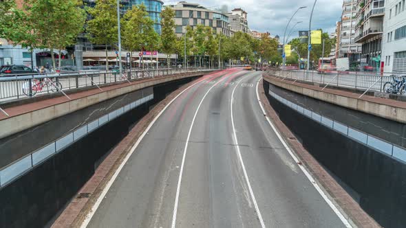 Traffic Passes Through an Underpass on the Gran Via De Les Corts Catalanes As It Heads Towards the