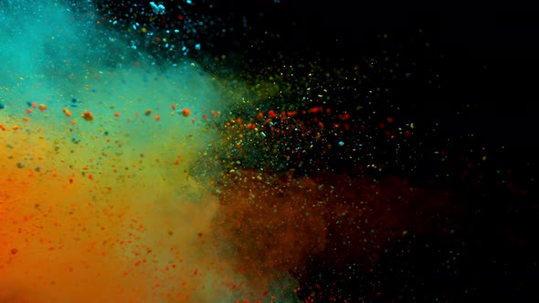 Super Slowmotion Shot of Side Color Powder Explosion Isolated on Black Background at 1000Fps