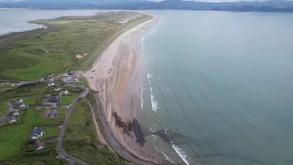 Inch beach Dingle peninsula Ireland high drone aerial view