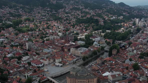 Aerial View Of Sarajevo Old Town 4K