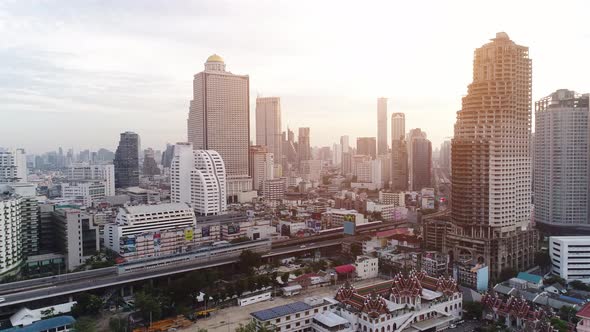 4K aerial drone footage of Bangkok skyline.