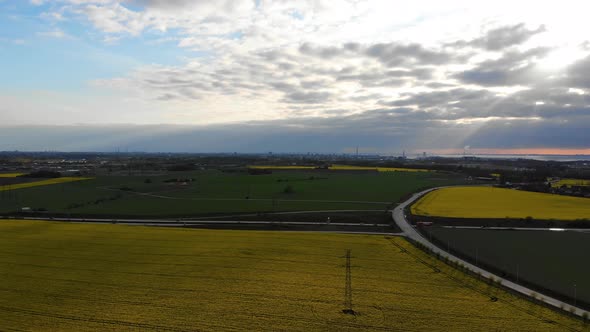 Drone view of rapsmark in south Sweden at sunset prt2