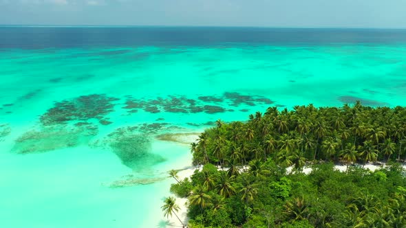 Natural aerial tourism shot of a paradise sunny white sand beach and blue sea background in best qua