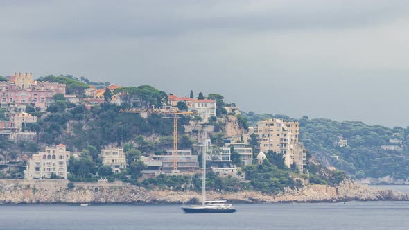 Beautiful Panoramic Aerial View City of Nice Timelapse, France. Mediterranean Sea, Bay of Angels