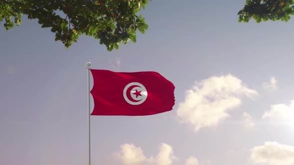 Tunisia Flag With  Modern City 