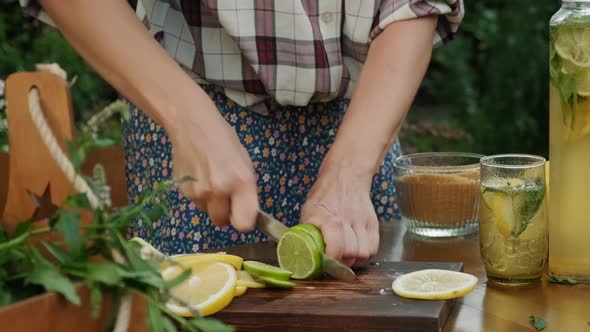 Female Hands Making Summer Homemade Lemonade