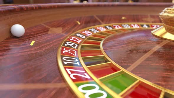 Point of View Closeup Spinning Casino Roulette Table with Roulette Ball 3d