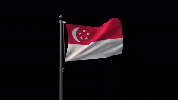 Singapore Flag On Flagpole With Alpha Channel  4K