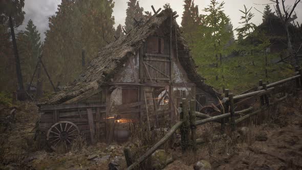 Russian Old Village on the Edge of the Forest is Destroyed