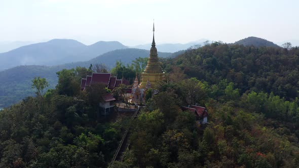 Aerial View of Wat Phra Phutthabat Tak Pha Temple on Top of the Mountain in Lamphun Thailand