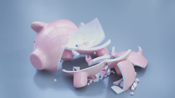 Animation of smashing an empty piggy bank. No savings inside. Destruction. 4KHD