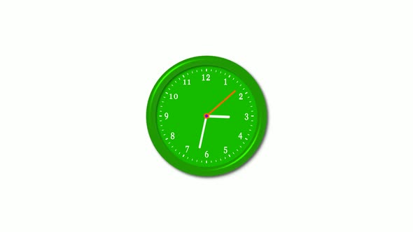 Green color shiny realistic 3d wall clock isolated