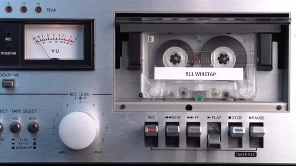 911 Wiretap Recording on Audio Cassette Playing in Deck Vintage Sound Media