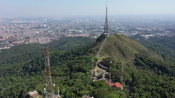 Aerial view of Jaragua mountain cliff at downtown Sao Paulo Brazil.