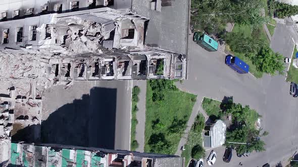 Vertical Video of a Bombedout House in Borodyanka Ukraine