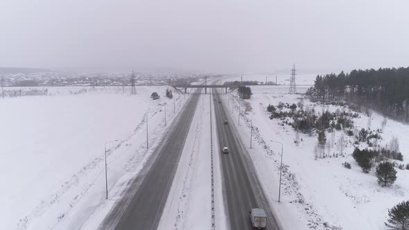 Aerial view of winter highway 07